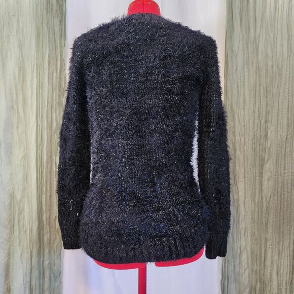 LOVE CRAZY Black Gold Metallic Fluffy‎ soft Button Up Long Sleeve Sweater Size M - Picture 4 of 5